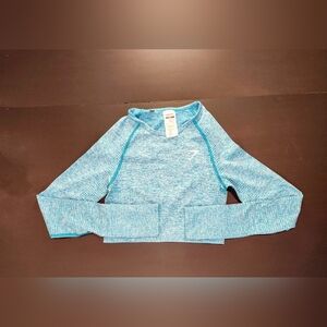 Gymshark Small Light Blue Seamless 2.0 Long Sleeve Athletic Crop Top Women's S